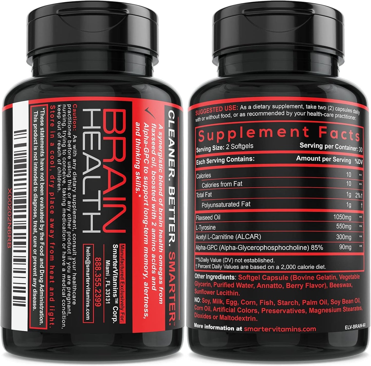 Brain Boosting Nootropic Supplement with Alpha-GPC, L-Tyrosine, Acetyl L-Carnitine & Omega-3, 60 Softgel Capsules