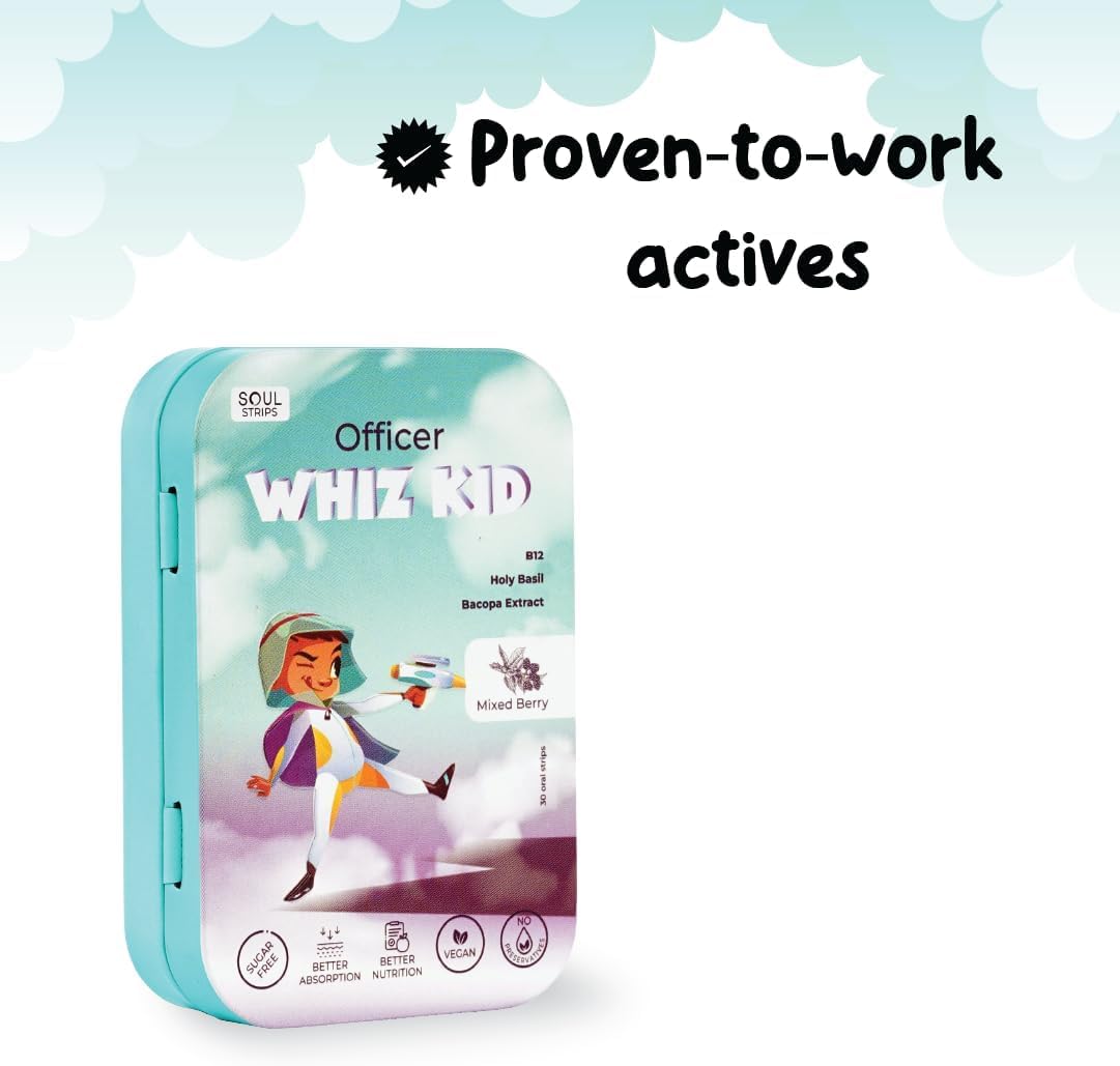 Brain Boosting Soul Strips - Bacopa, Holy Basil, Vitamin B12, Mixed Berry Flavor, Vegan, 30 Strips Pack