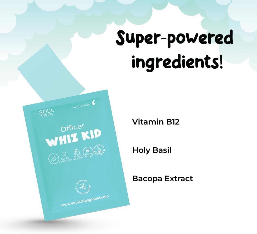 Brain Boosting Soul Strips - Bacopa, Holy Basil, Vitamin B12, Mixed Berry Flavor, Vegan, 30 Strips Pack