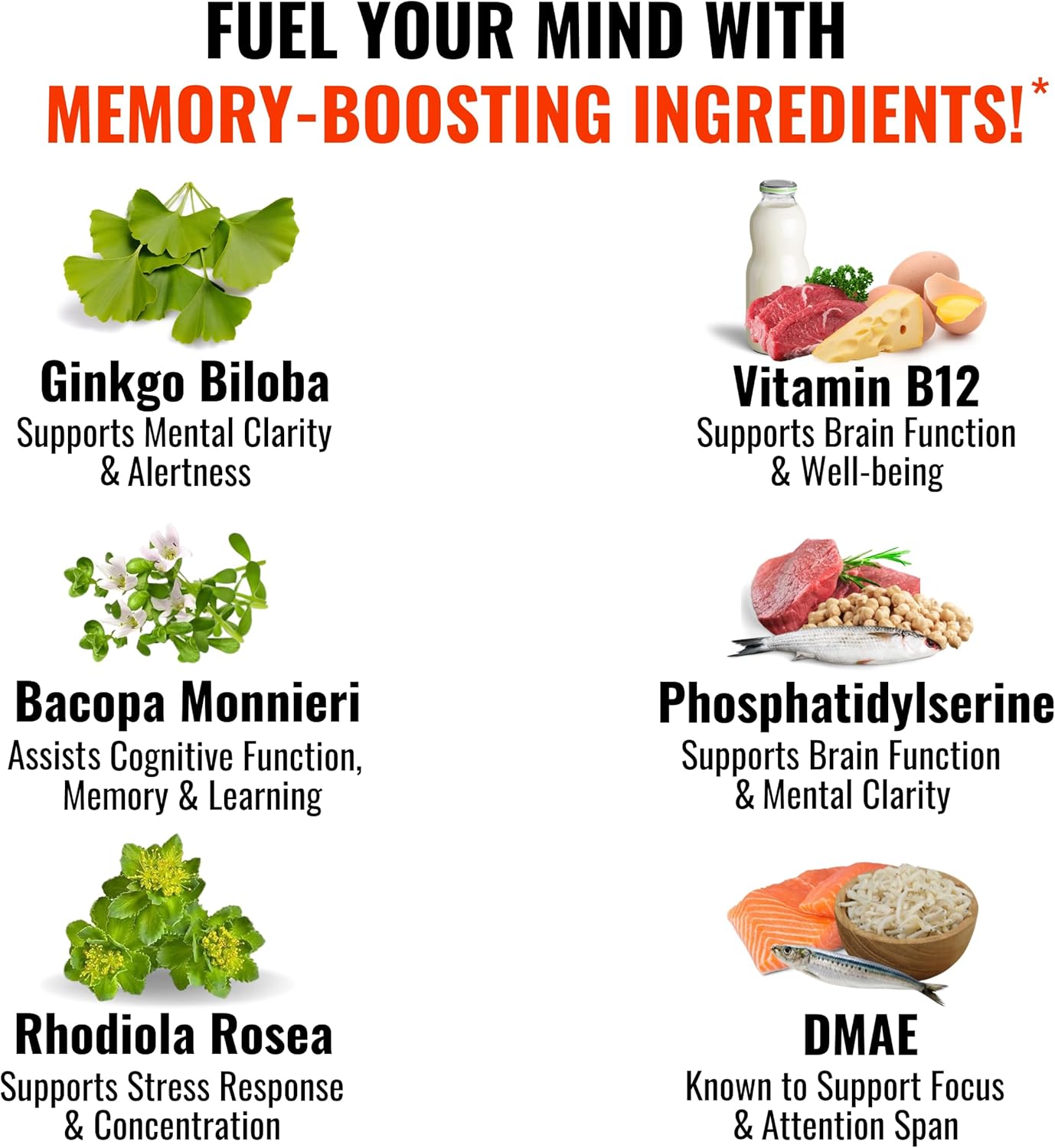 Brain Boosting Vitamins for Mental Clarity, Memory, and Focus - Nootropic Brain Health Supplements with Concentration Support