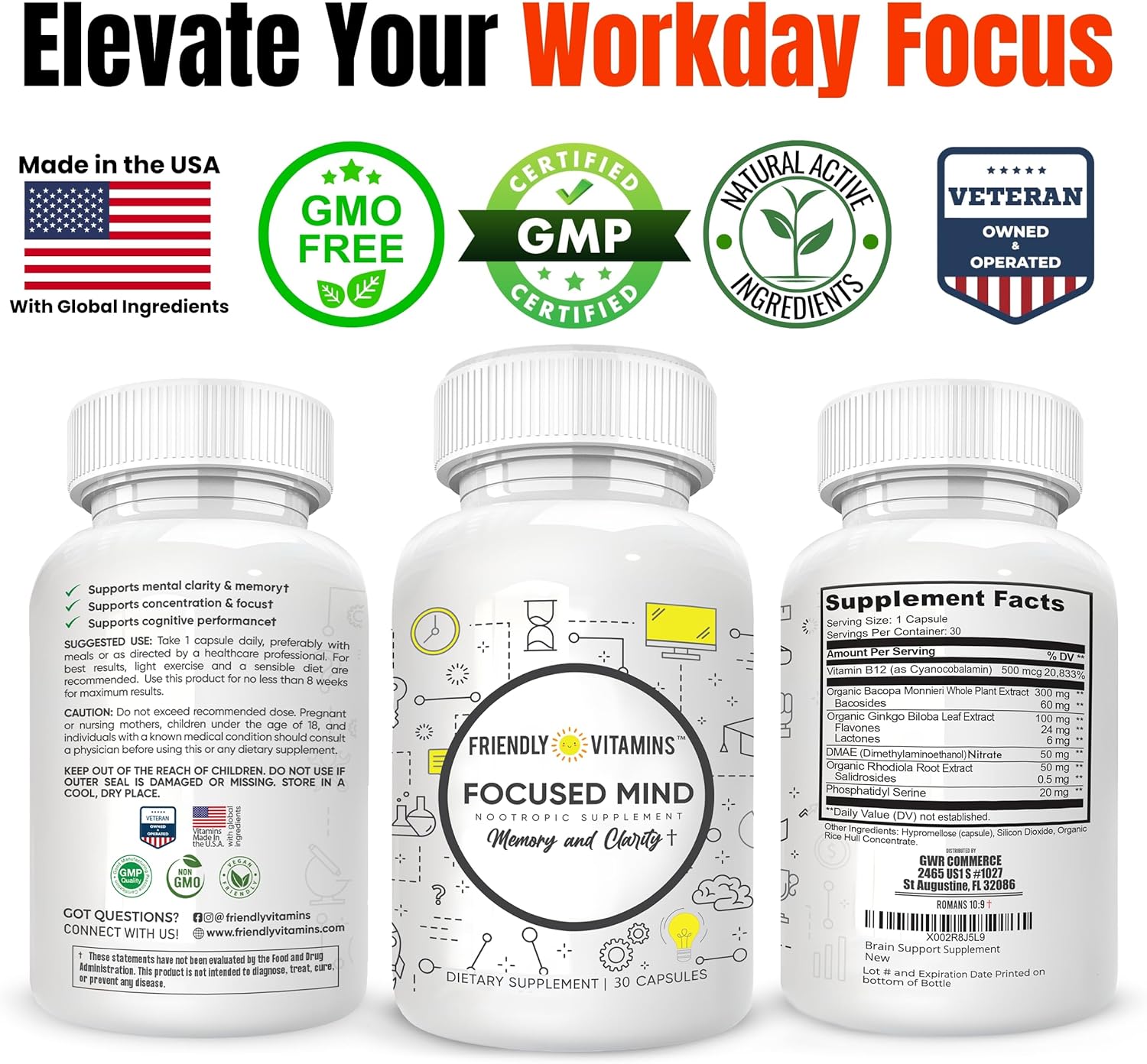 Brain Boosting Vitamins for Mental Clarity, Memory, and Focus - Nootropic Brain Health Supplements with Concentration Support