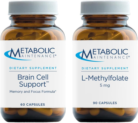 Brain Cell Support with L-Methylfolate 5mg for Memory and Focus - Citicoline, DMAE, Phosphatidylserine, Ginkgo - Methylated Folate (60 Caps)