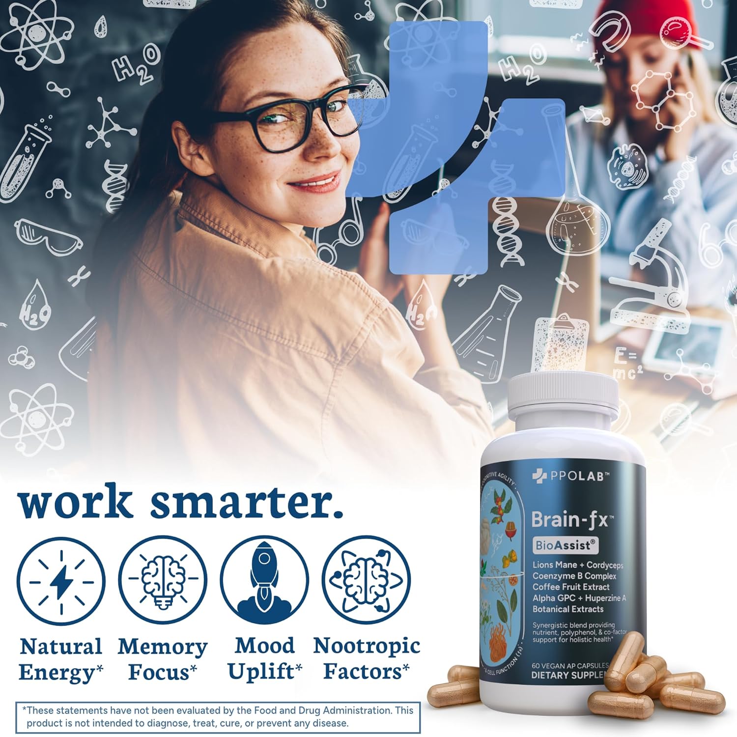 Brain-fx™ Nootropic Supplement for Energy, Focus, Mood, and Memory Support with Methyl B Complex, Coffee Fruit, Lions Mane, and Ginseng - 60 Vegan Capsules