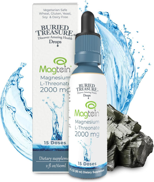 Brain Health Magnesium L-Threonate Supplement - 2 oz, 15 Doses, Boost Memory and Sleep Quality with Buried Treasure Mag