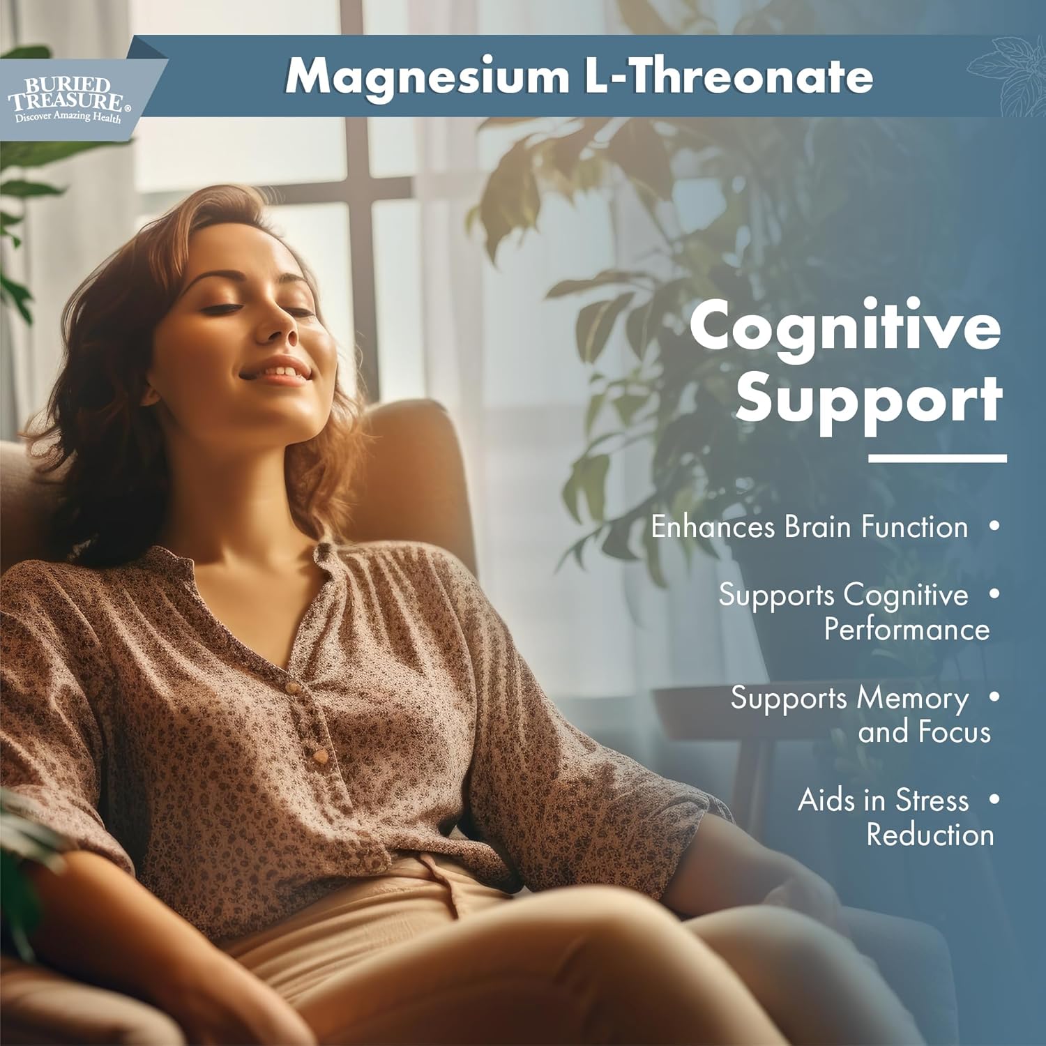 Brain Health Magnesium L-Threonate Supplement - 2 oz, 15 Doses, Boost Memory and Sleep Quality with Buried Treasure Mag