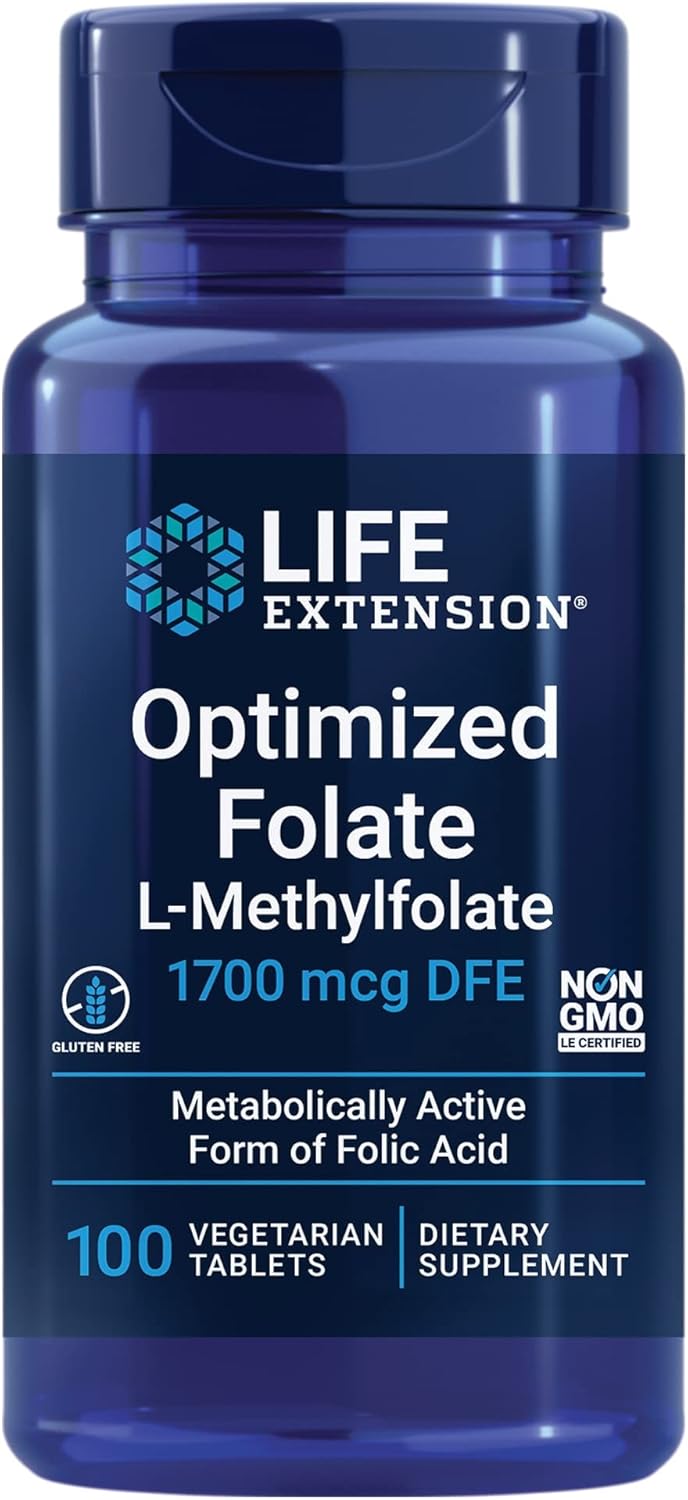 Brain & Heart Health Folate and Magnesium Supplement Bundle - 100 Tablets & 100 Capsules for Life Extension