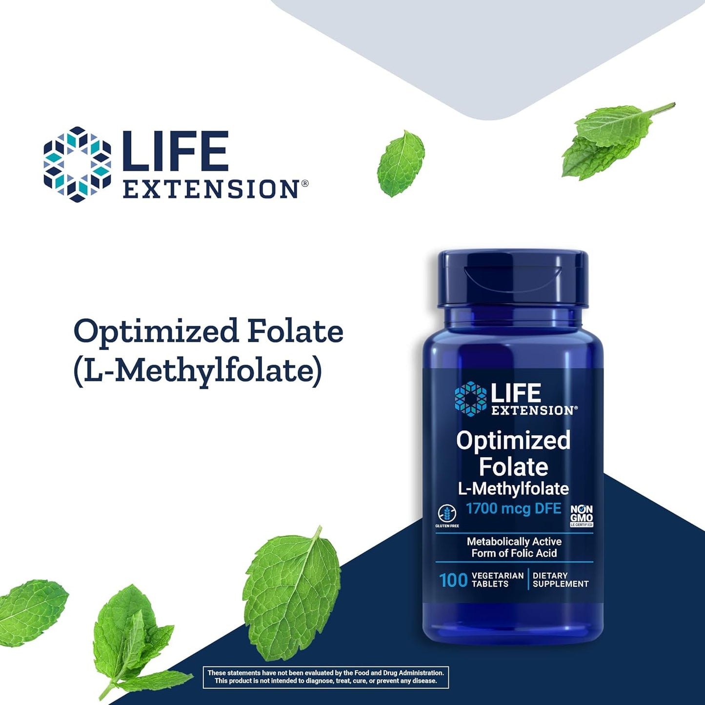 Brain & Heart Health Folate and Magnesium Supplement Bundle - 100 Tablets & 100 Capsules for Life Extension