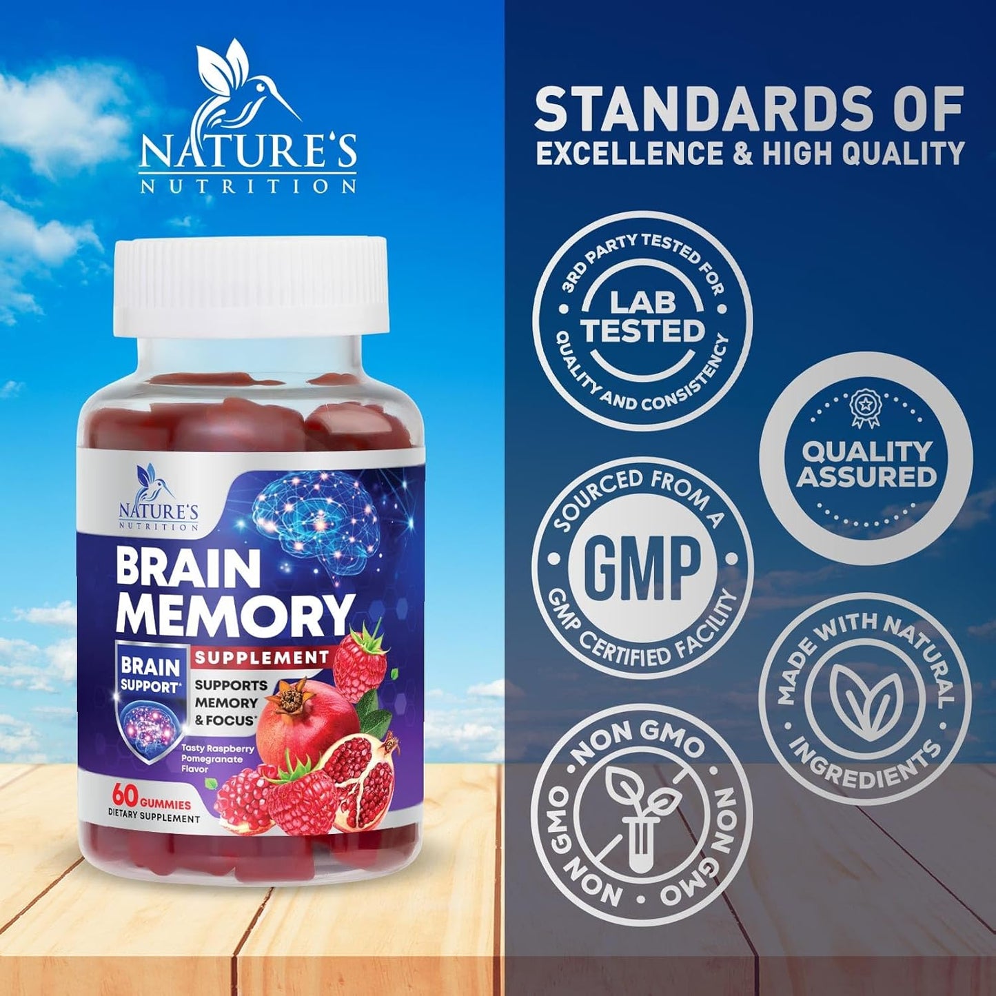 Brain Memory Supplement Gummy with B6, B12, Phosphatidylserine, Coffee Extract - Cognitive Vitamins for Men & Women - 60 Gummies for Concentration & Focus
