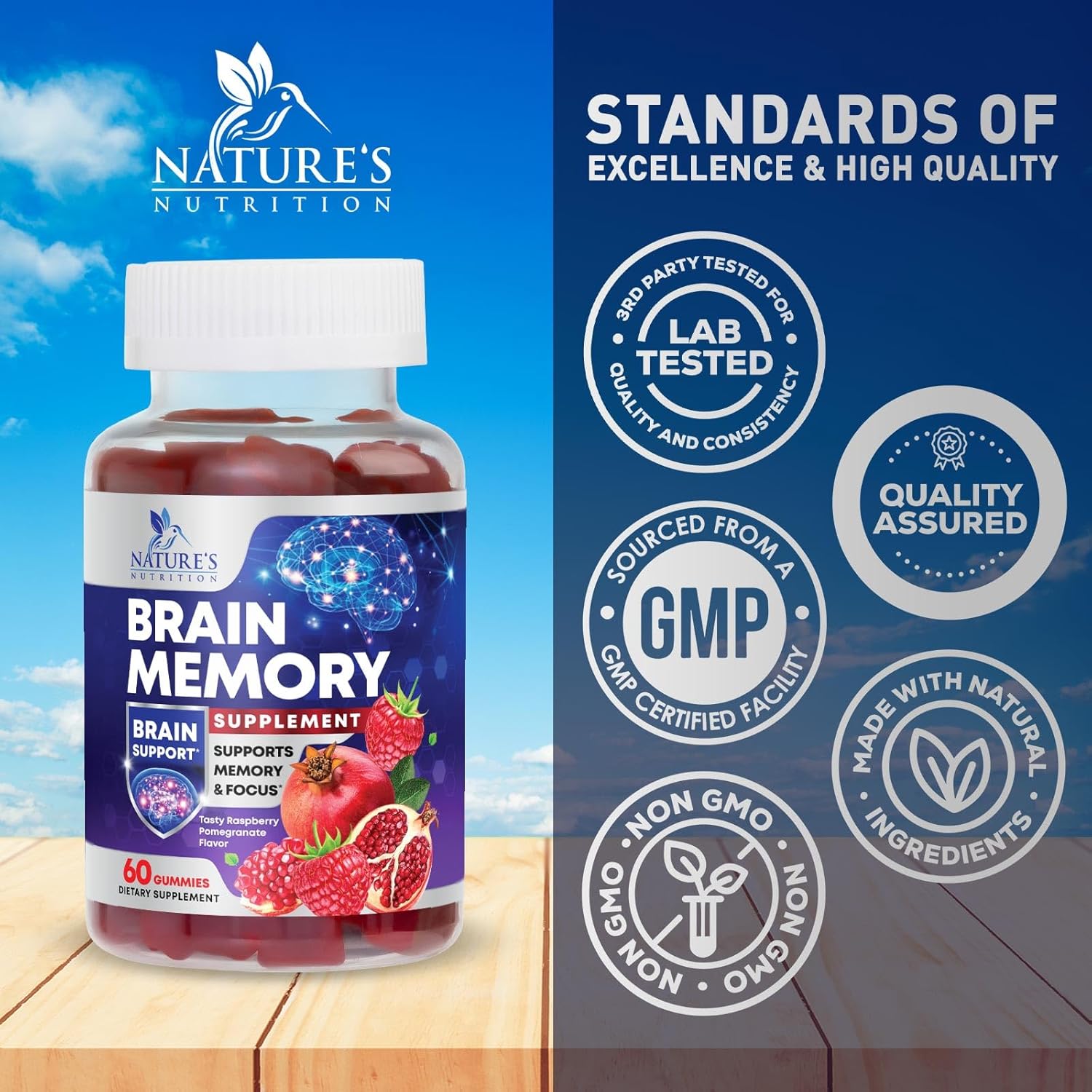 Brain Memory Supplement Gummy with B6, B12, Phosphatidylserine, Coffee Extract - Cognitive Vitamins for Men & Women - 60 Gummies for Concentration & Focus