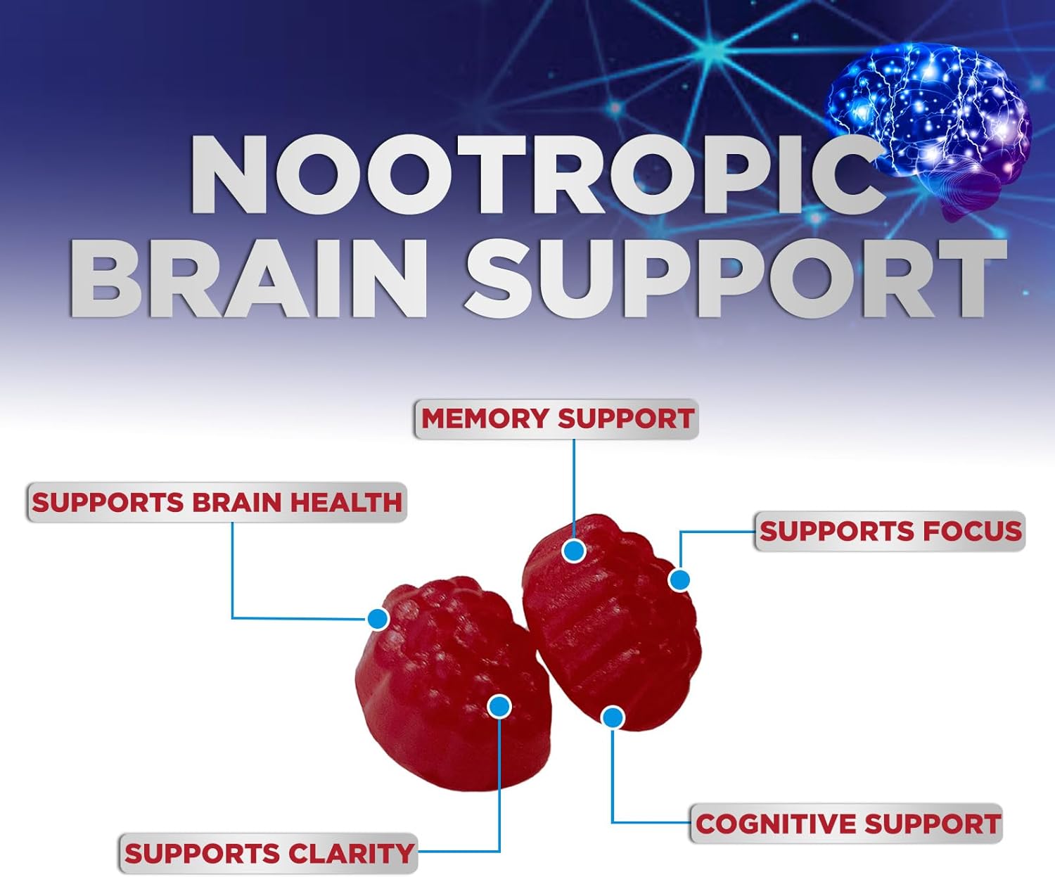 Brain Memory Supplement Gummy with B6, B12, Phosphatidylserine, Coffee Extract - Cognitive Vitamins for Men & Women - 60 Gummies for Concentration & Focus