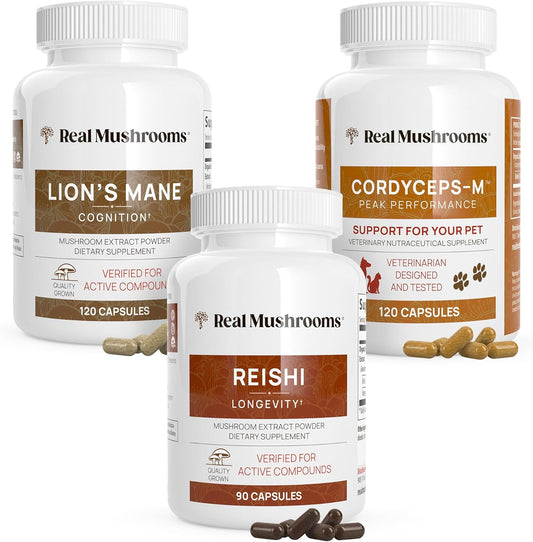 Brain, Vitality, and Immune Support Bundle with Lion’s Mane, Reishi, and Cordyceps - Cognition, Longevity, and Peak Performance Capsules