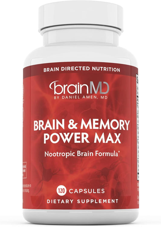 BrainMD Dr Amen Brain & Memory Power MAX - 120 Capsules - Nootropic Supplement for Cognitive Enhancement - With Ginkgo Biloba & Huperzine A - 30 Servings