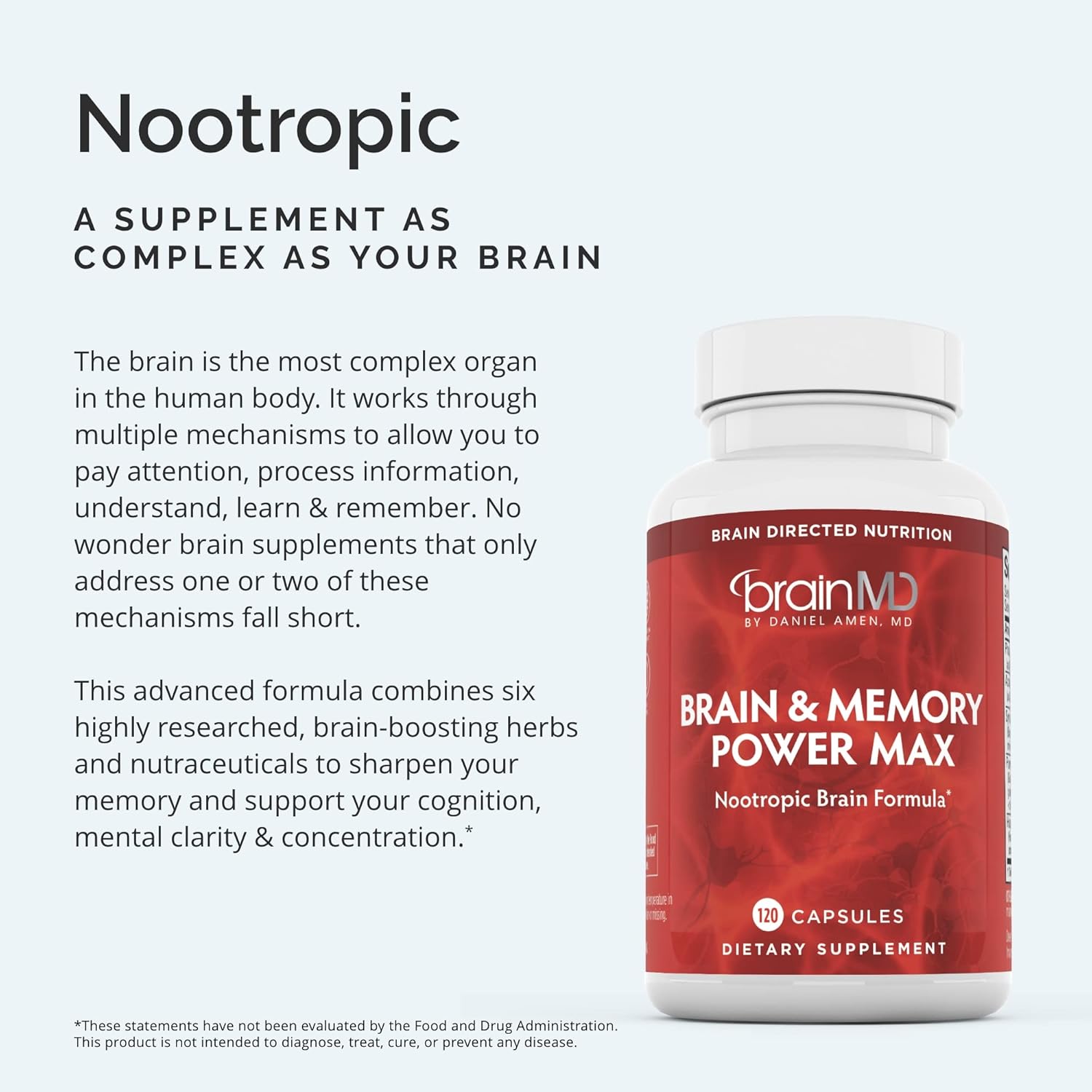 BrainMD Dr Amen Brain & Memory Power MAX - 120 Capsules - Nootropic Supplement for Cognitive Enhancement - With Ginkgo Biloba & Huperzine A - 30 Servings