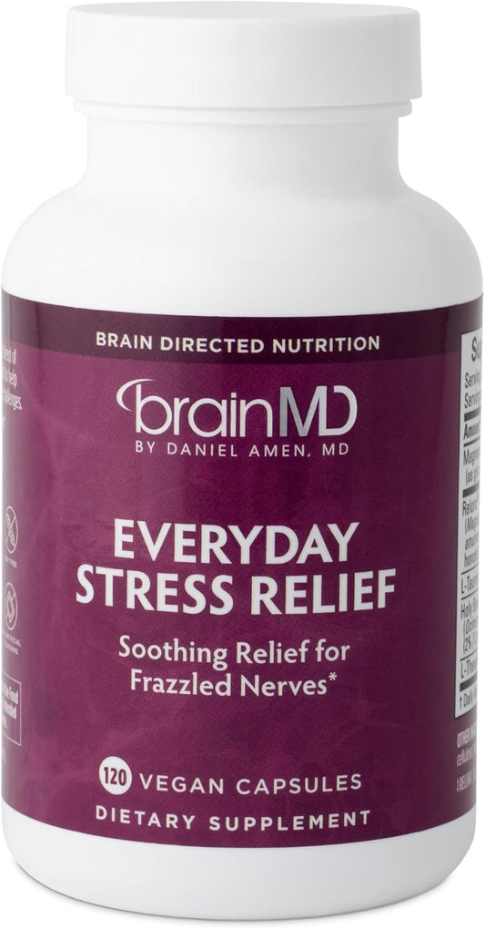 BrainMD Dr. Amen Everyday Stress Relief Capsules - 120 Count - Supports Relaxation and Mental Focus - Non-Drowsy Formula - Gluten-Free - 30 Day Supply