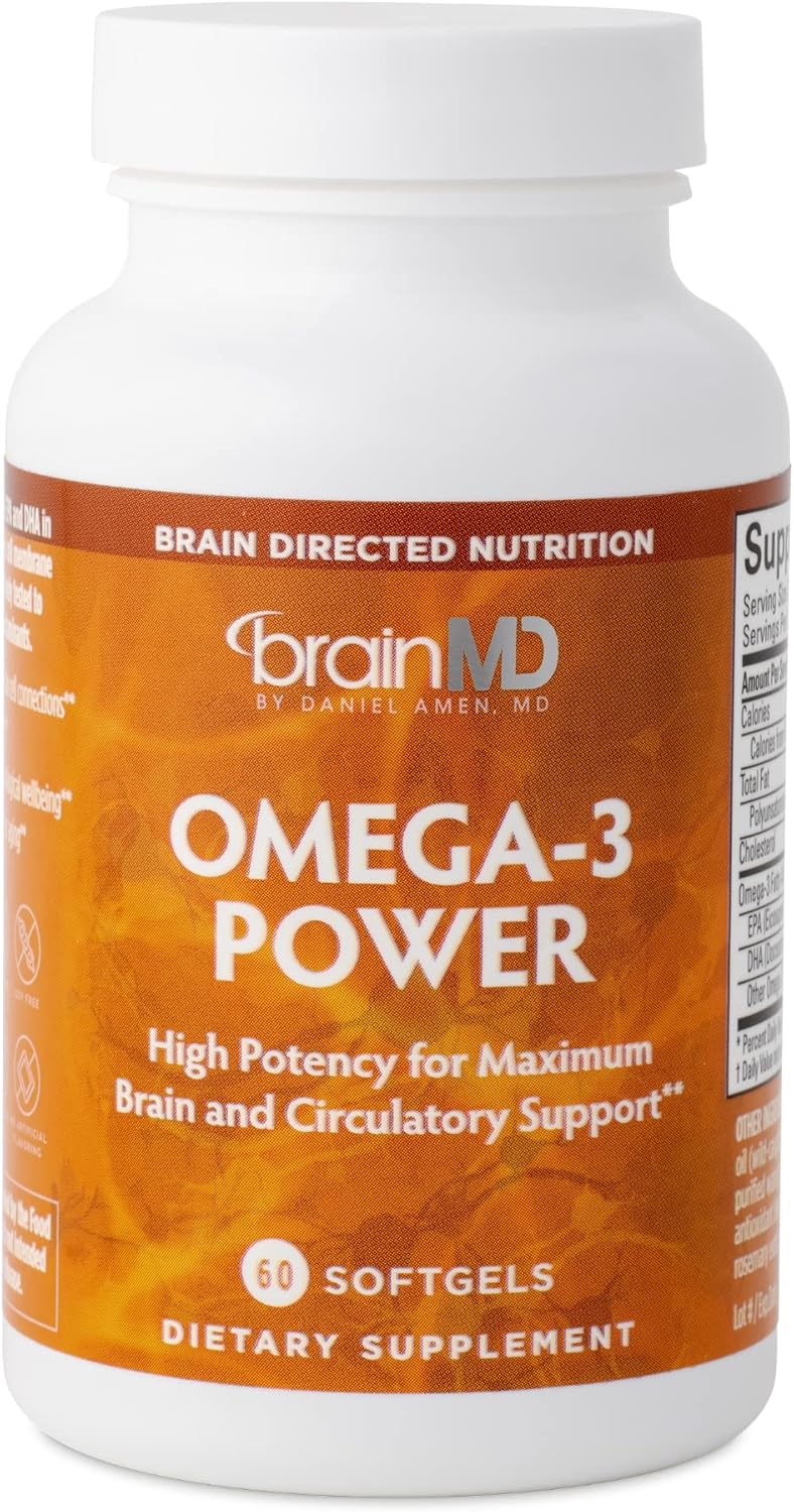 BrainMD Dr Amen Omega-3 Power Capsules - 2 Pack for Joint & Immune Support - Contains DHA & EPA - Gluten Free - 60 Servings