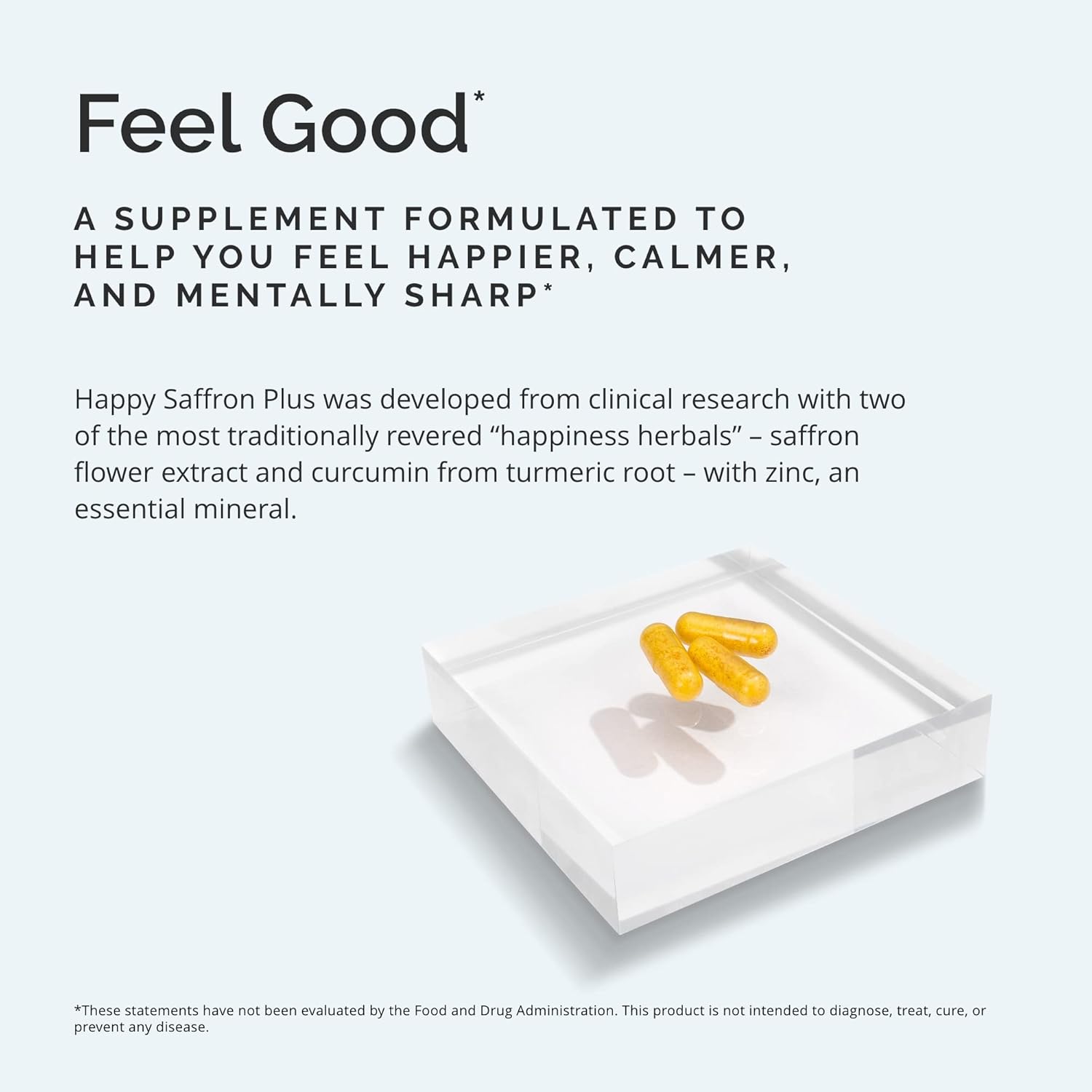 BrainMD Happy Saffron Plus - 90 Capsules with Saffron Flower Extract, Curcumin & Zinc - Vegan, Gluten-Free - 30 Servings