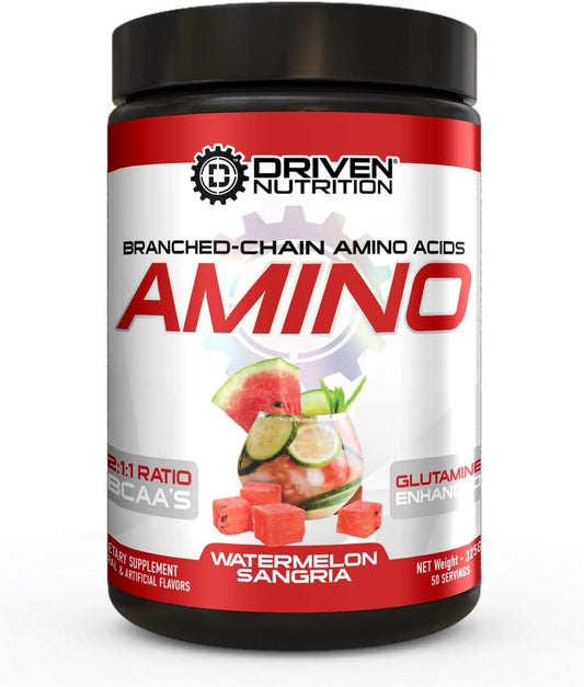 Branched-Chain Amino Acid with Glutamine - 2:1:1 BCAA Ratio, 4g Leucine - Watermelon Flavor - Vegan - 50 Servings