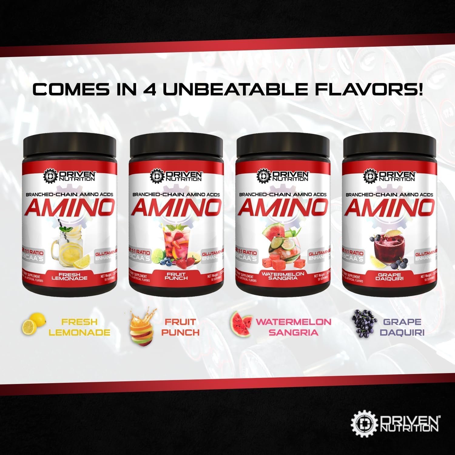 Branched-Chain Amino Acid with Glutamine - 2:1:1 BCAA Ratio, 4g Leucine - Watermelon Flavor - Vegan - 50 Servings