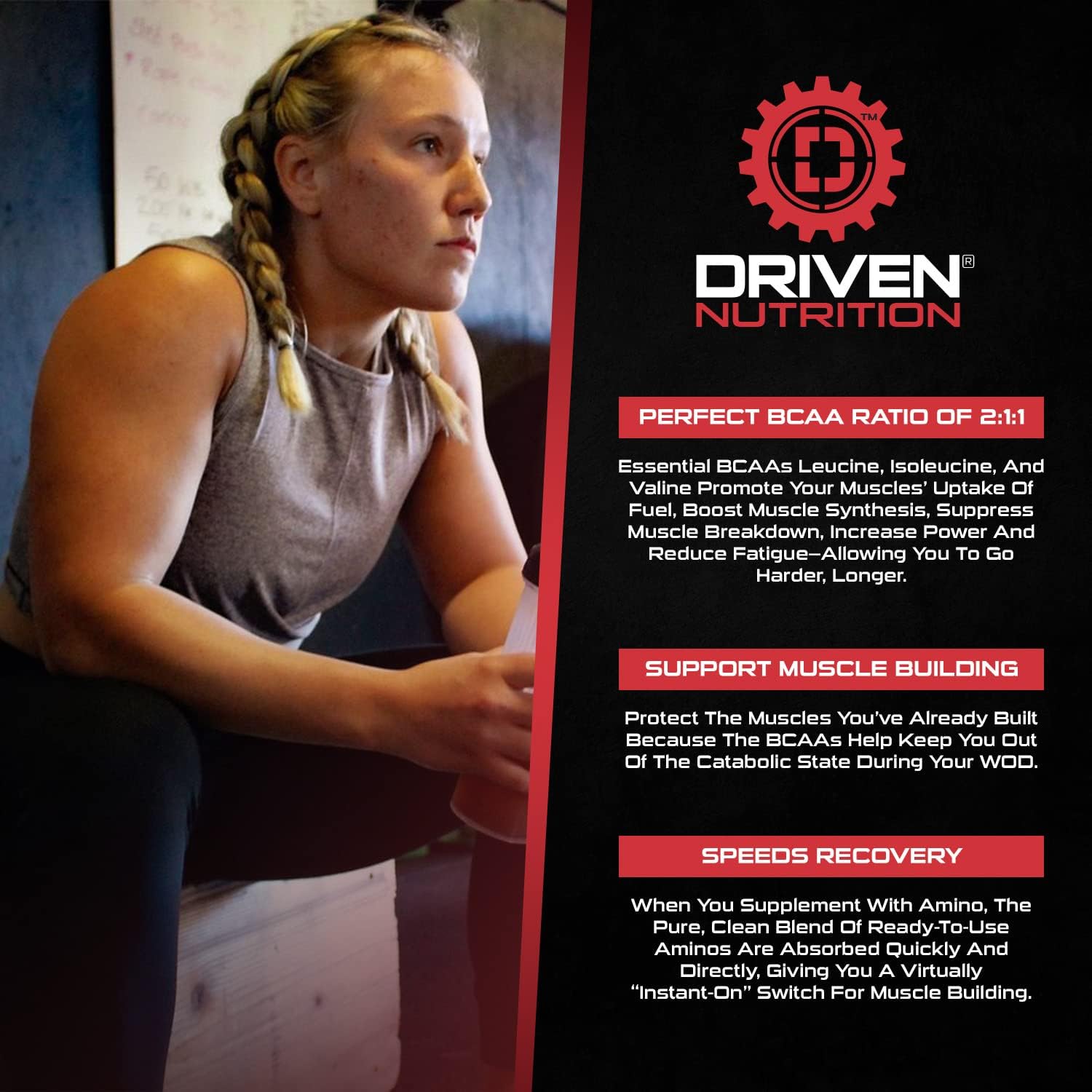 Branched-Chain Amino Acid with Glutamine - 2:1:1 BCAA Ratio, 4g Leucine - Watermelon Flavor - Vegan - 50 Servings