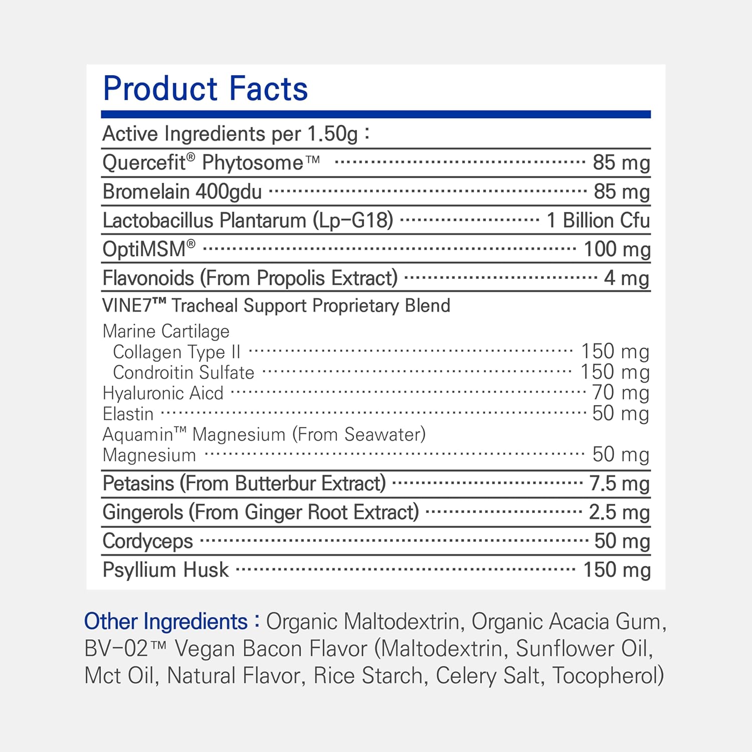 Branvine Respiratory Support Supplement for Dogs - Vegan Bacon Flavor with Quercefit® and Probiotics - 135g