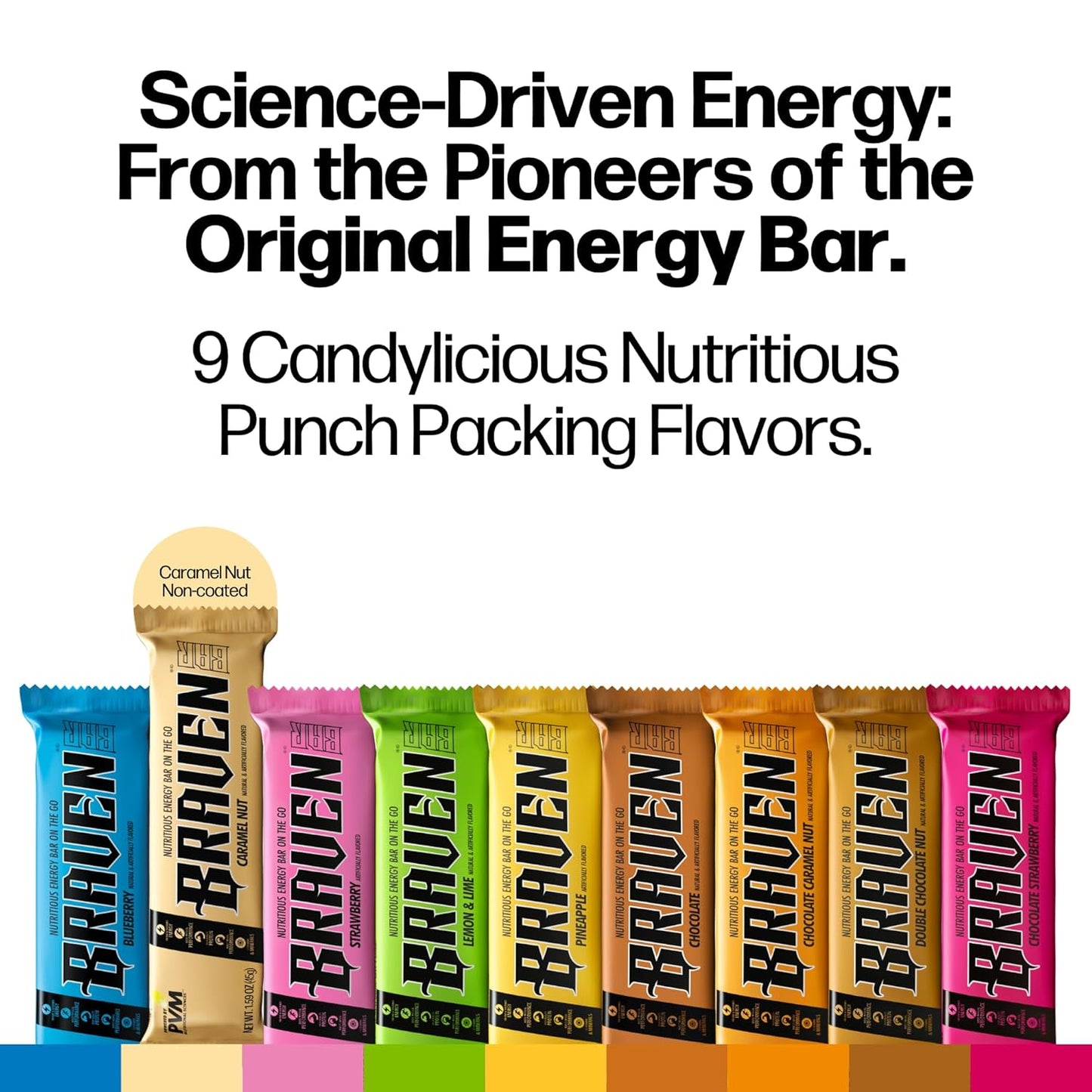 Braven Bar Caramel Nut Energy Bars 1.59 oz, Pack of 20 - Protein-Rich Energy Chews for Running, Hiking, and Sports - Gluten-Free On-the-Go Snacks for Sustained Energy Boosts