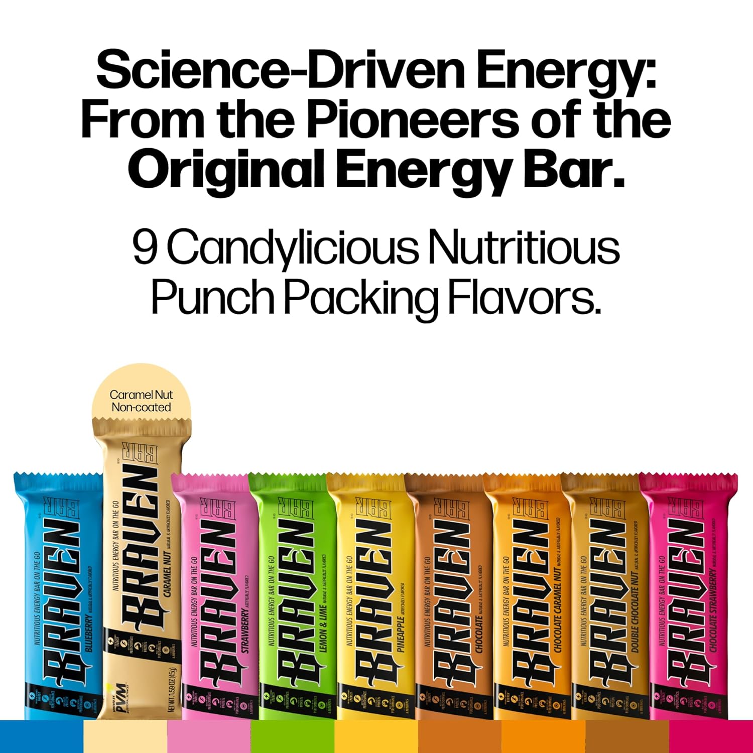 Braven Bar Caramel Nut Energy Bars 1.59 oz, Pack of 20 - Protein-Rich Energy Chews for Running, Hiking, and Sports - Gluten-Free On-the-Go Snacks for Sustained Energy Boosts