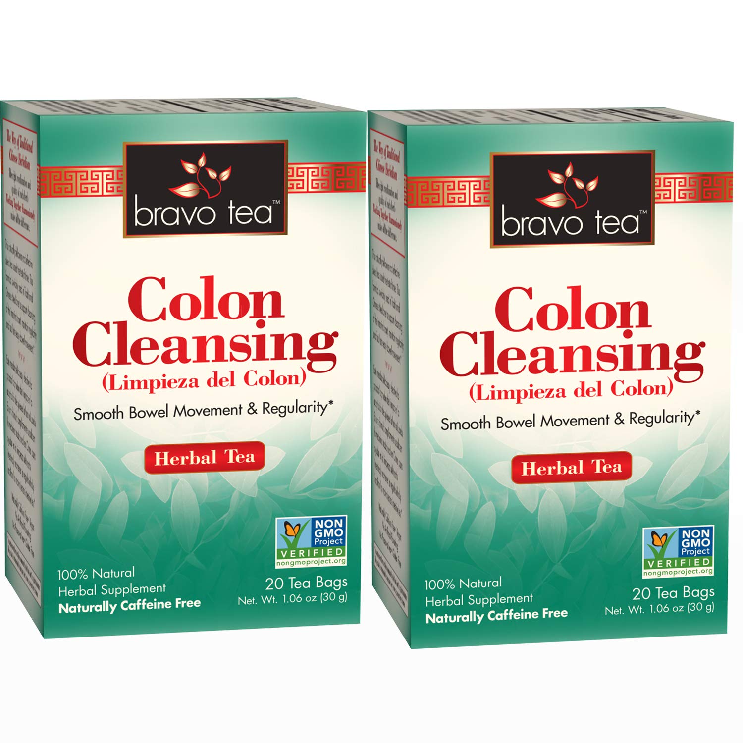 Bravo Tea Herbal Colon Cleanse Tea, Caffeine-Free, 20 Tea Bags x 2 Count Pack