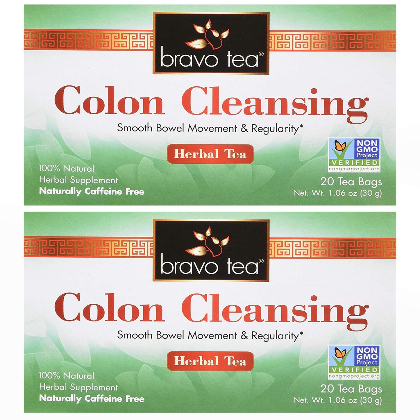 Bravo Tea Herbal Colon Cleanse Tea, Caffeine-Free, 20 Tea Bags x 2 Count Pack