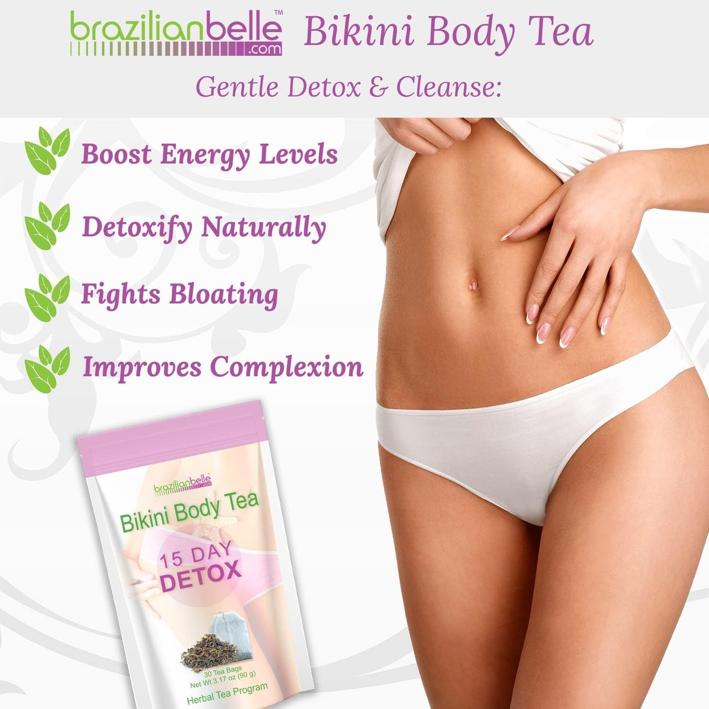 Brazilian Belle Bikini Body Detox Tea - Energizing 15 Day Cleanse for Glowing Skin and Increased Vitality