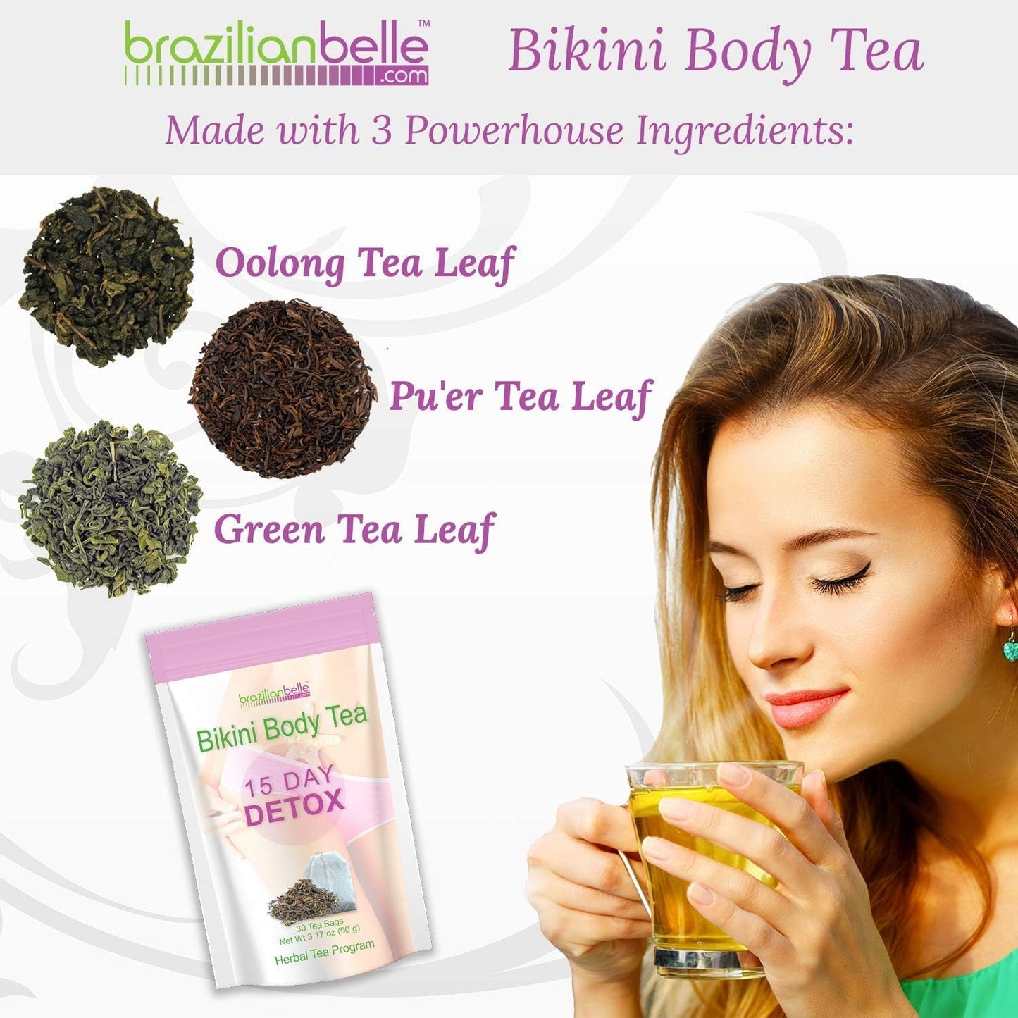 Brazilian Belle Bikini Body Detox Tea - Energizing 15 Day Cleanse for Glowing Skin and Increased Vitality