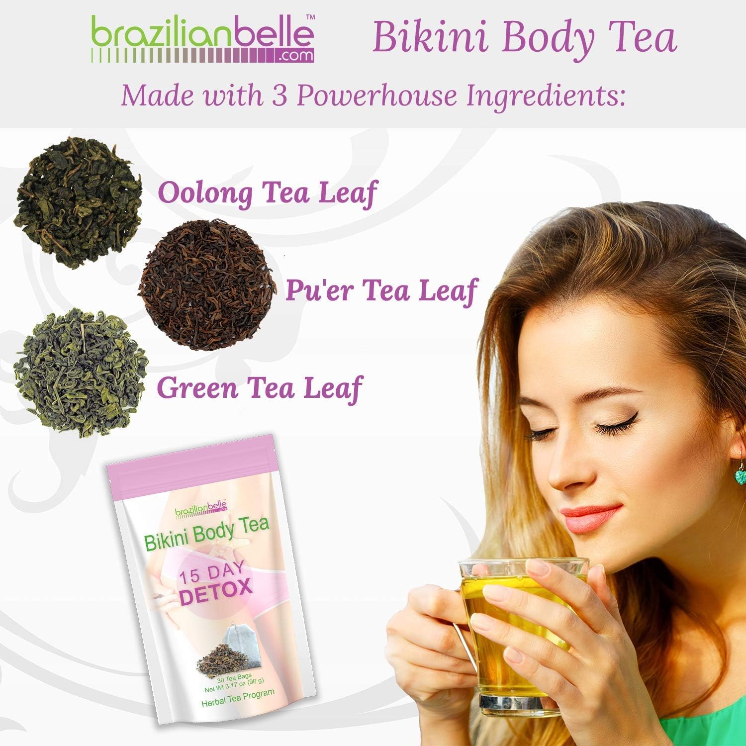 Brazilian Belle Bikini Body Detox Tea - Energizing 15 Day Cleanse for Glowing Skin and Increased Vitality
