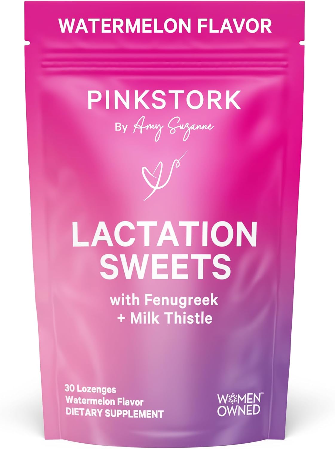 Breastfeeding Support: Pink Stork Lactation Sweets with Fenugreek and Milk Thistle - 30 Watermelon Candy Drops