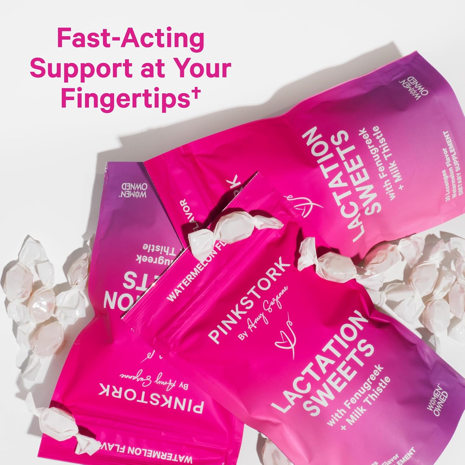 Breastfeeding Support: Pink Stork Lactation Sweets with Fenugreek and Milk Thistle - 30 Watermelon Candy Drops