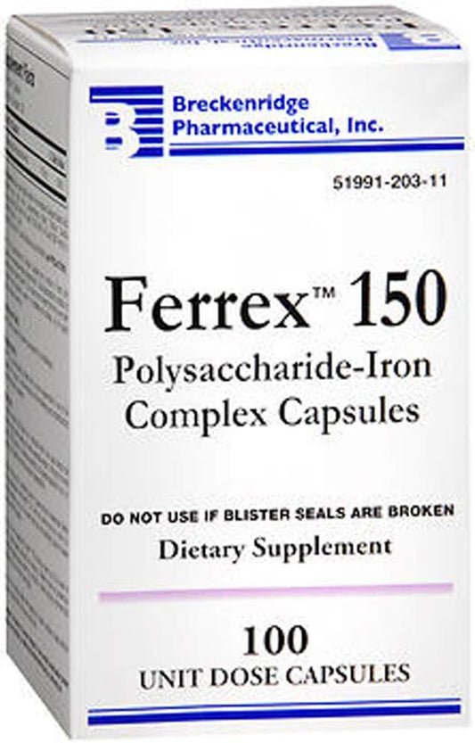 Breckenridge Pharmaceutical Ferrex-150 Capsules, 200 Count, Iron Deficiency Prevention