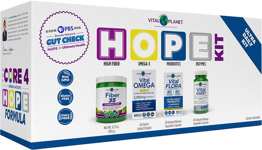 Brenda Watson Vital Planet Gut Health Kit: Ultra Probiotic, Fiber, Omega Oil, Digestive Enzyme - 4 Product Package