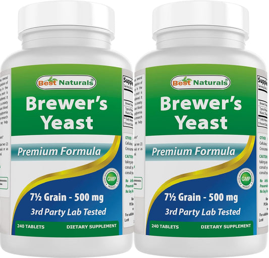 Brewer's Yeast 7-1/2 Grains Tablets with Vitamin B1 & B2 - 1000mg, 240 Tablets - Pack of 2