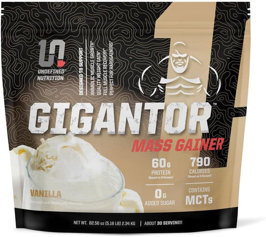 Brian Shaw's Gigantor Mass Gainer: Hardcore Hard Gainer Formula with 60g Protein, 30 Servings, 790 Quality Calories, 5-Phase Protein Blend - 5.16 lbs Vanilla