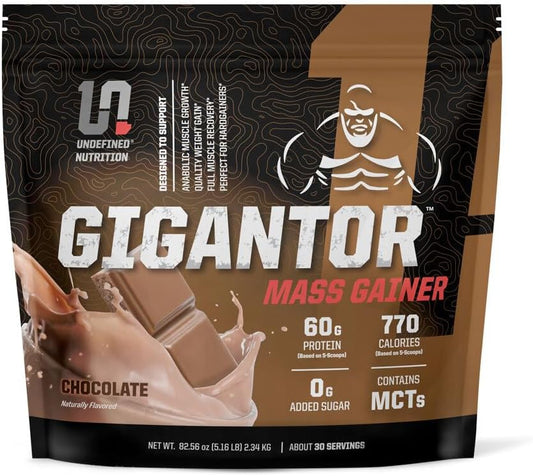 Brian Shaw's Gigantor Mass Gainer: Hardcore Hard Gainer Formula with 60g Protein, 30 Servings, 790 Quality Calories, 5-Phase Protein Blend - Chocolate Flavor, 5.16 lbs