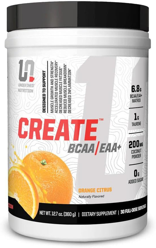 Brian Shaw's Undefined Nutrition BCAA/EAA+ for Muscle Recovery & Endurance - 6.8g Matrix, Full Spectrum BCAA + Essential Amino Acids Supplement - 30 Servings (Orange Citrus, 127 oz)