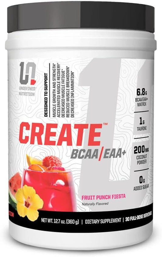 Brian Shaw's Undefined Nutrition BCAA/EAA+ Supplement - Muscle Recovery & Endurance Boost with 6.8g BCAA/EAA Matrix - Full Spectrum Amino Acids Blend - 30 Servings, Fruit Punch Flavor