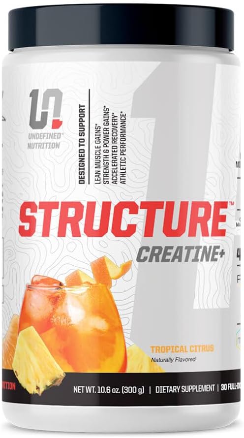 Brian Shaw's Undefined Nutrition Structure Creatine+ - Micronized Creatine Monohydrate with Magnesium Creatine Chelate, HMB & PEAK ATP for Strength, Power, Recovery - Tropical Citrus Flavor, 30 Servings