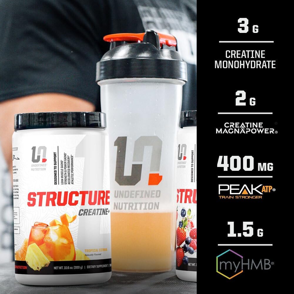 Brian Shaw's Undefined Nutrition Structure Creatine+ - Micronized Creatine Monohydrate with Magnesium Creatine Chelate, HMB & PEAK ATP for Strength, Power, Recovery - Tropical Citrus Flavor, 30 Servings