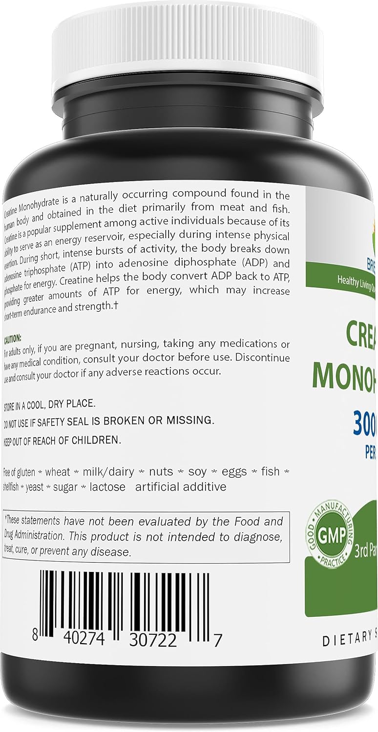 Brieofood Creatine Tablets - 3000mg per Serving - 240 Count - Lab Tested for Purity - Enhances Athletic Performance