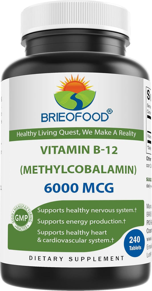 Brieofood Methycoballamin Vitamin B-12 6000mcg Tablets - 240 Count, Non-GMO & Gluten-Free