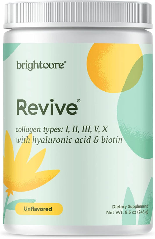 Brightcore Nutrition Revive Multi Collagen Protein Powder with Vitamin C and Hyaluronic Acid - Non-GMO, Gluten-Free, Unflavored - 30 Servings for Women and Men