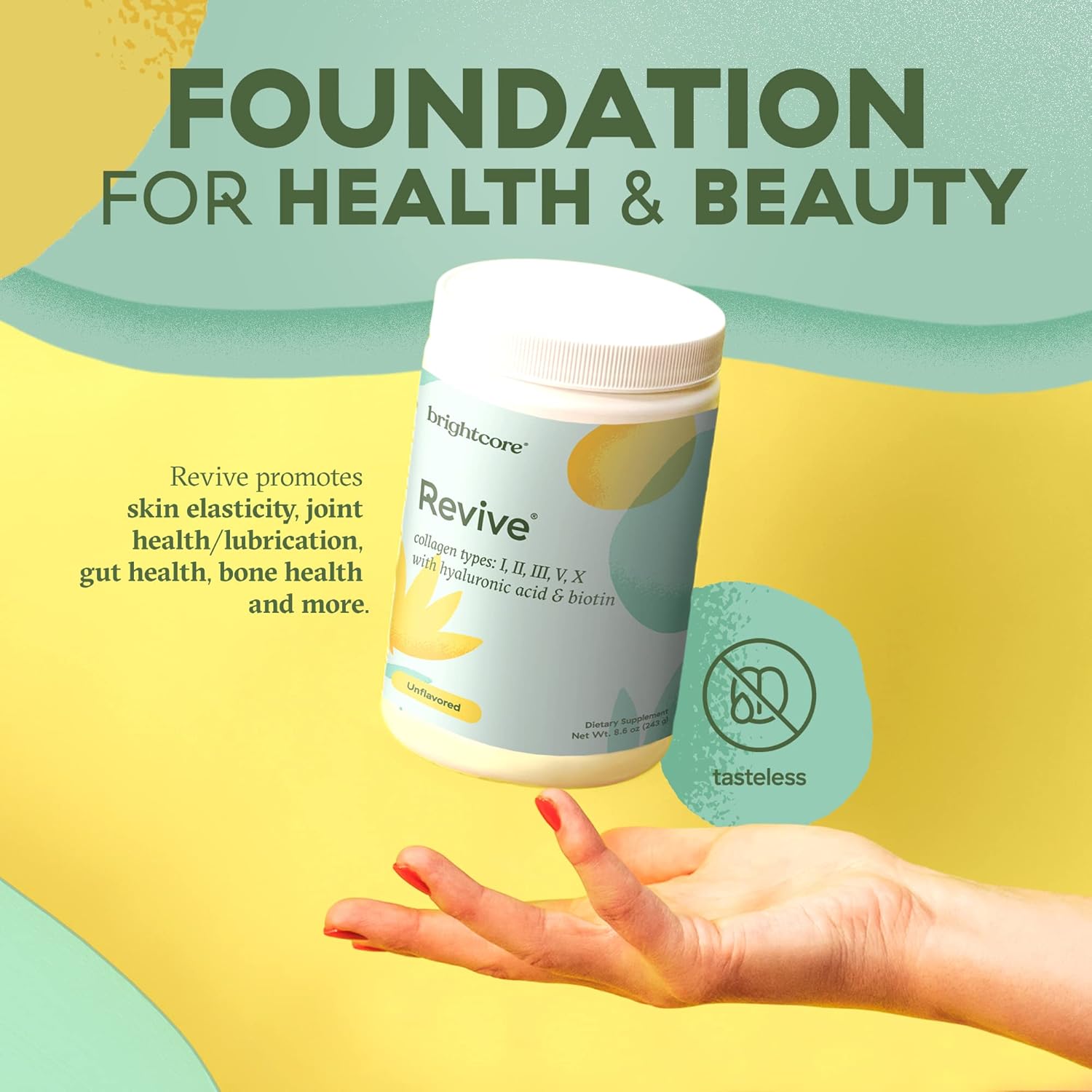 Brightcore Nutrition Revive Multi Collagen Protein Powder with Vitamin C and Hyaluronic Acid - Non-GMO, Gluten-Free, Unflavored - 30 Servings for Women and Men