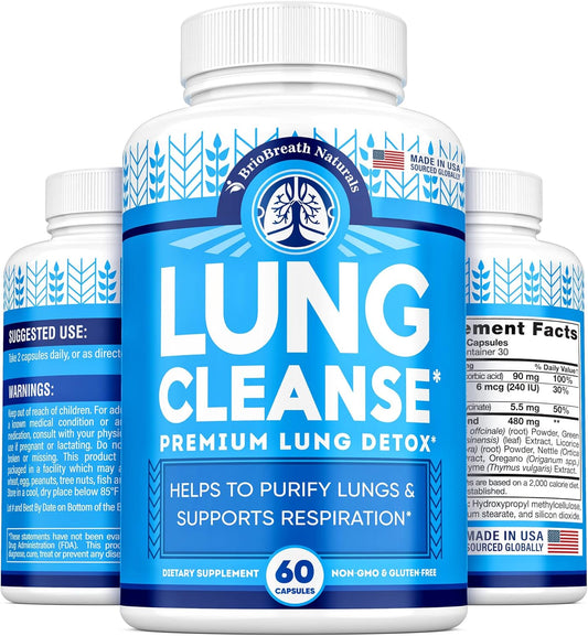 BRIOBREATH NATURALS Lung Support Supplement - Natural Cleanse & Detox Capsules - USA Made - Respiratory System Health - Vegan Detox & Support - 60 Caps