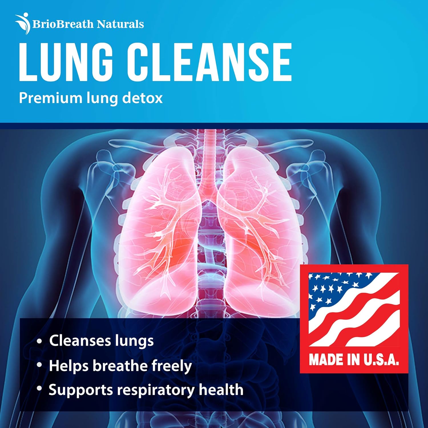 BRIOBREATH NATURALS Lung Support Supplement - Natural Cleanse & Detox Capsules - USA Made - Respiratory System Health - Vegan Detox & Support - 60 Caps