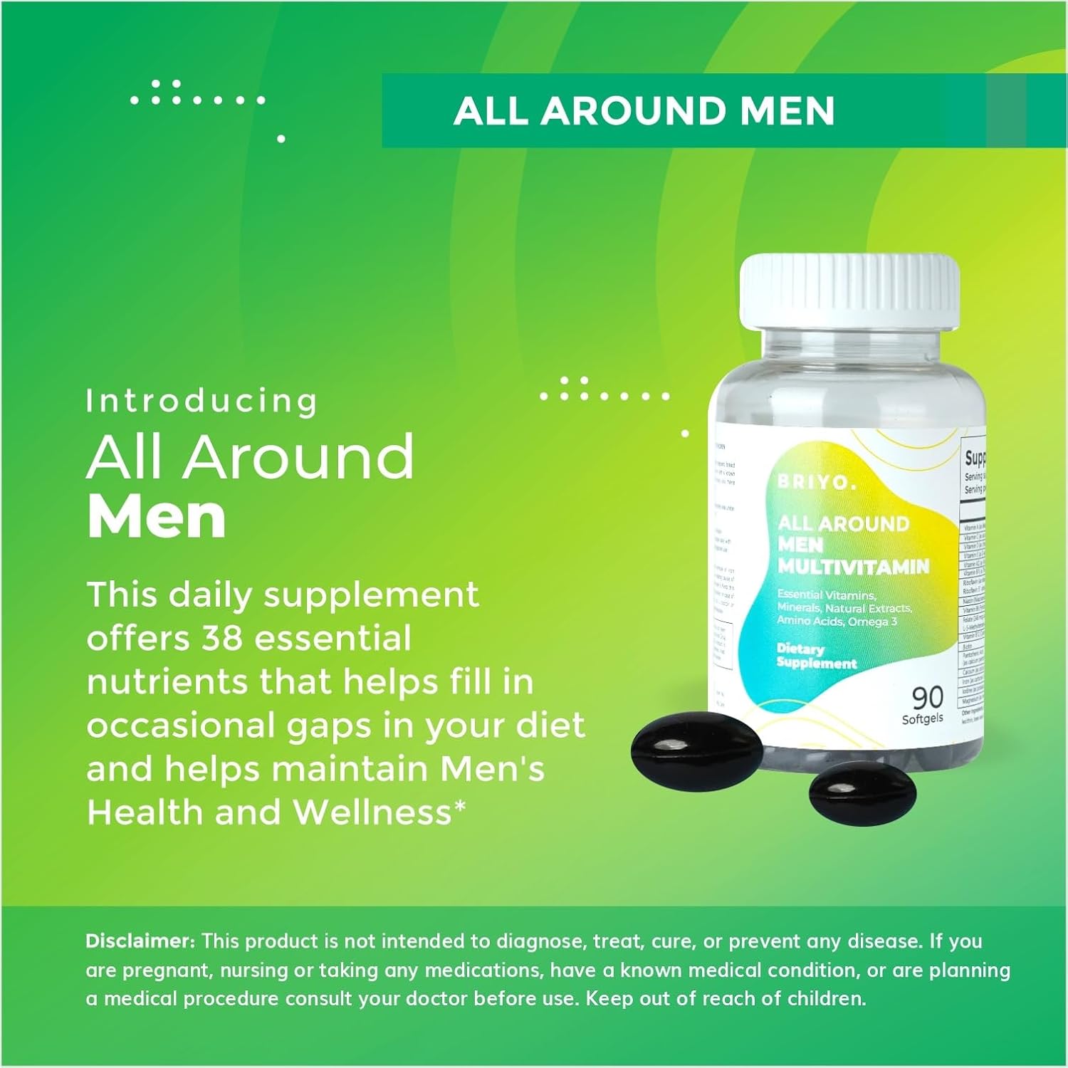 Briyo All Around Men Multivitamin Supplement - 38 Nutrients - 90 Capsules