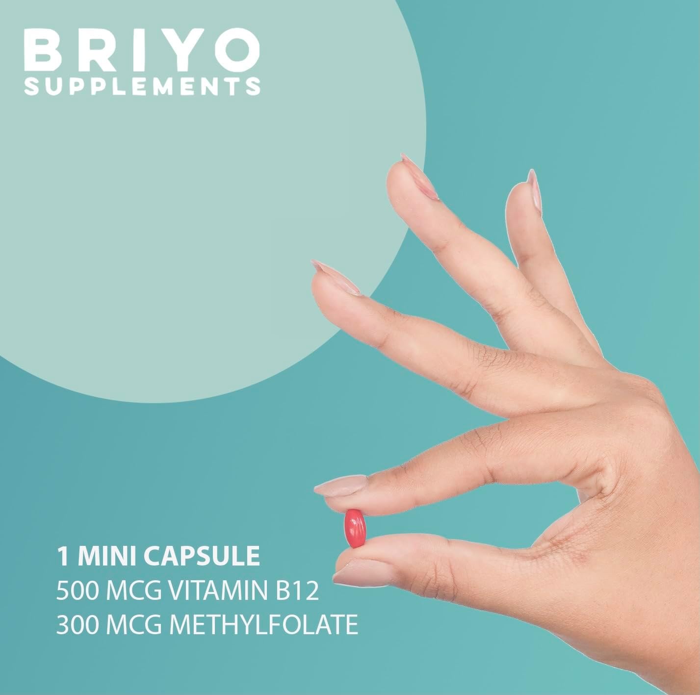 Briyo Vitamin B12 500 mcg with Methylfolate 90 Mini Softgels - Immune Support and Energy Boost